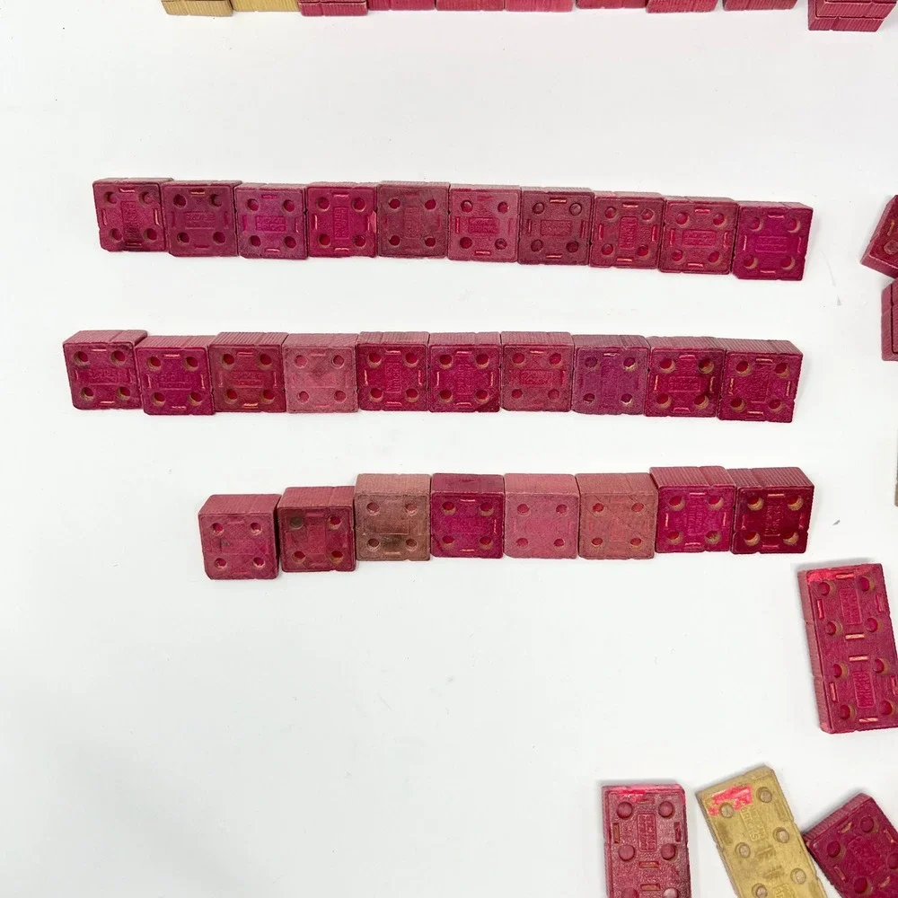 VTG American Bricks 2LB Halsam Wood Building Blocks Bulk Lot Red /Yellow USA